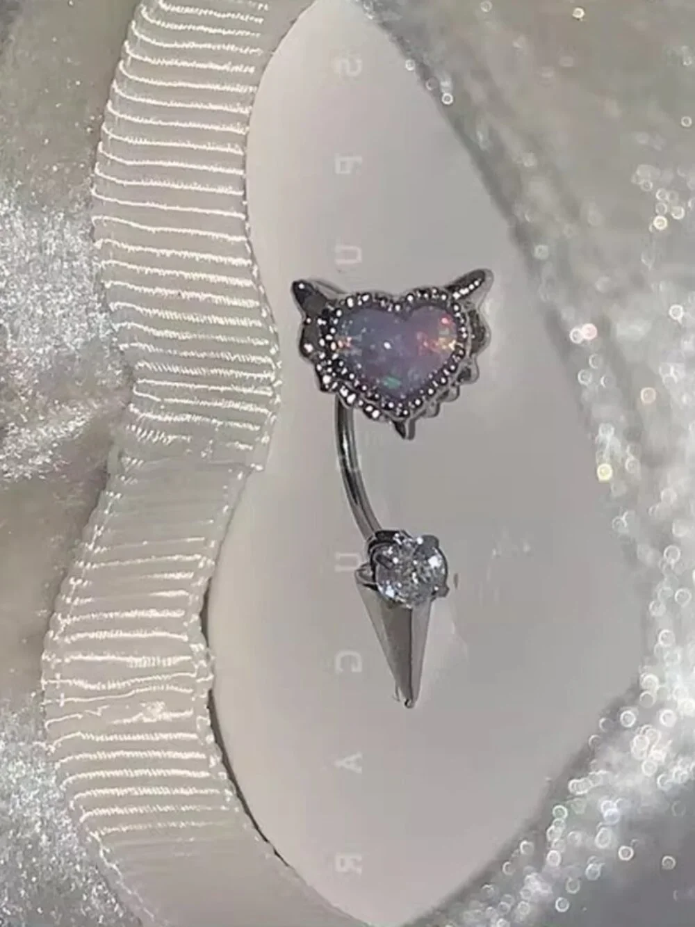 MOS COLLECTION Opal Heart Wing Cartilage Stud Helix Tragus Conch Earring